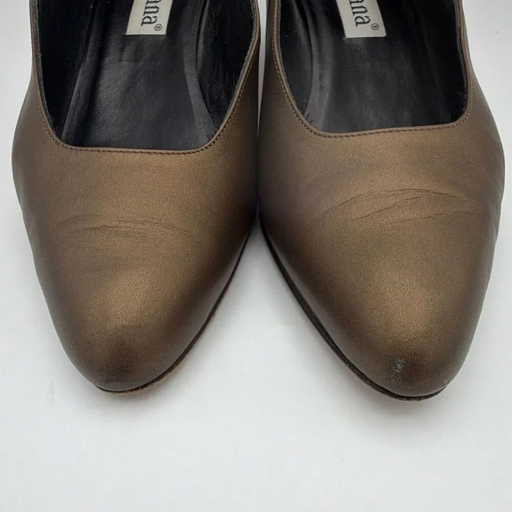 diRosana by Charatta Women’s Brown Leather Studded Pointed Toe Pumps 7 N